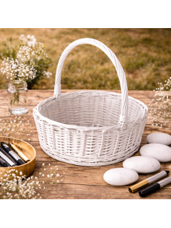 Panier en osier pour cérémonie des galets – Décoration mariage laïque