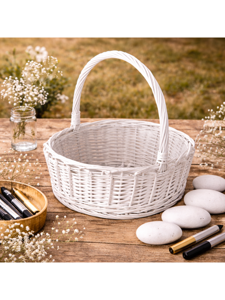 Panier en osier pour cérémonie des galets – Décoration mariage laïque